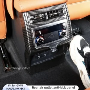For GWM HAVAL H9 MKII 2024 2025 New H9 Carbon Wood Grain Rear Armrest Air Conditioner AC Vent Cover Anti Kick Hit Accessories